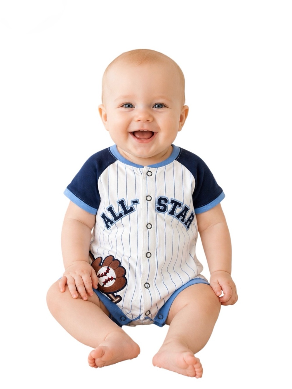 Carters Baby All Star Baseball Romper | Blue Stripe | Snap Front | Infant Outfit